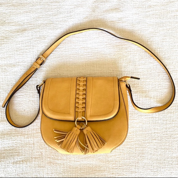 Handbags - Mustard Yellow Faux Leather Tassel Crossbody Bag